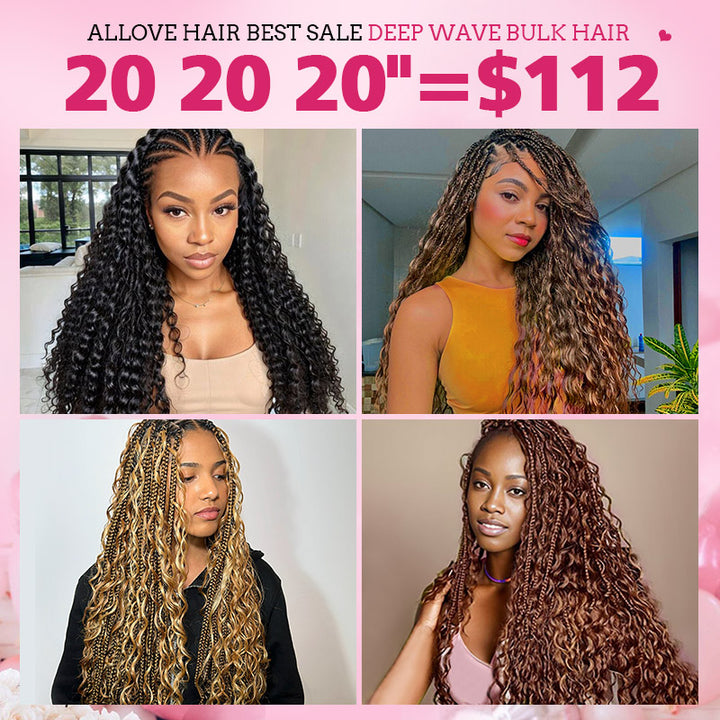 Allove Hair Deep Wave Bulk Human Hair For Braiding No Weft Bulk Hair Bundles