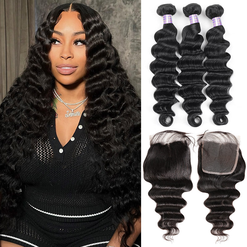 Elevate your hairstyle with Allove Hair's luxurious bundles featuring a 5x5 HD closure, perfect for achieving a flawless sew-in look. Our loose deep wave hair adds stunning volume and bounce, making it ideal for those who love soft, romantic waves. Experience the seamless blend and natural appearance that our high-definition closure provides, allowing you to flaunt beautiful hair with confidence.