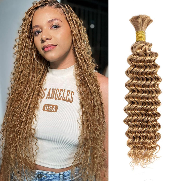 Allove Hair Boho Braids Deep Wave Bulk Human Hair For Braiding Highlight P4/27 Honey Blonde Color