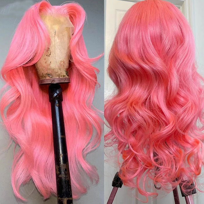 Gray pink ombre lace part top Body wave wig