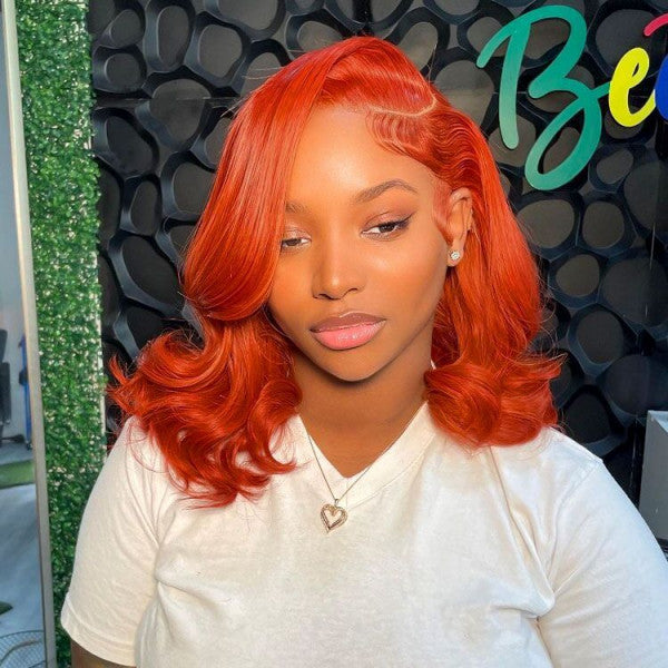 Allove Hair Copper Red Bob Wig Short Colored Hair 14 Inch Bob Lace Wigs