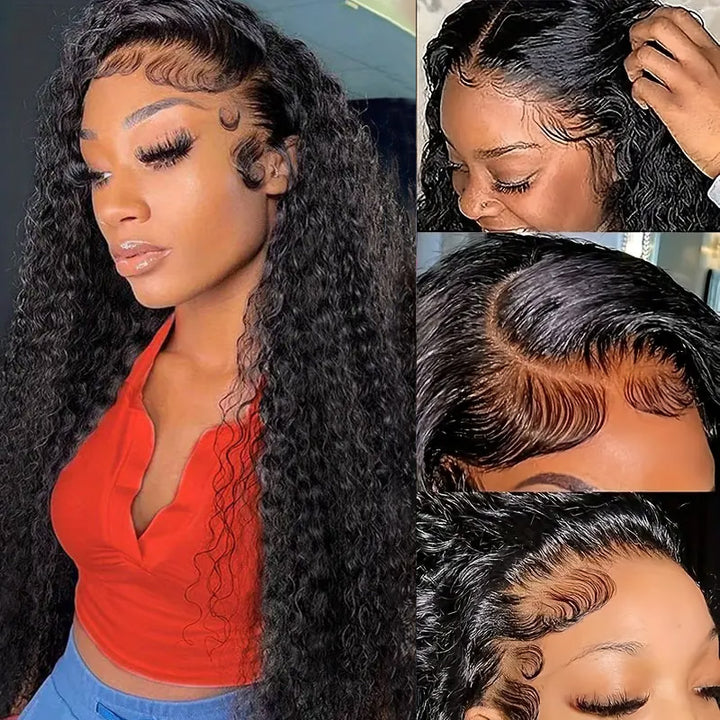 5x5 Kinky Curly HD Invisible Glueless Lace Front Wig Virgin Human Hair for Women