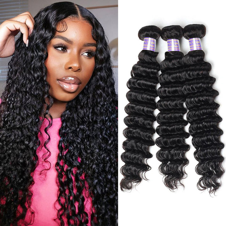 Allove Hair Deep Wave 3 Bundles Virgin Human Hair