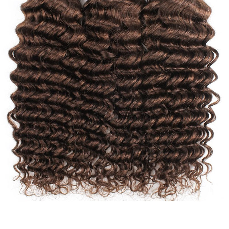 Allove Hair Dark Brown Human Hair Bundles Deep Wave Quick Weave 3PCS