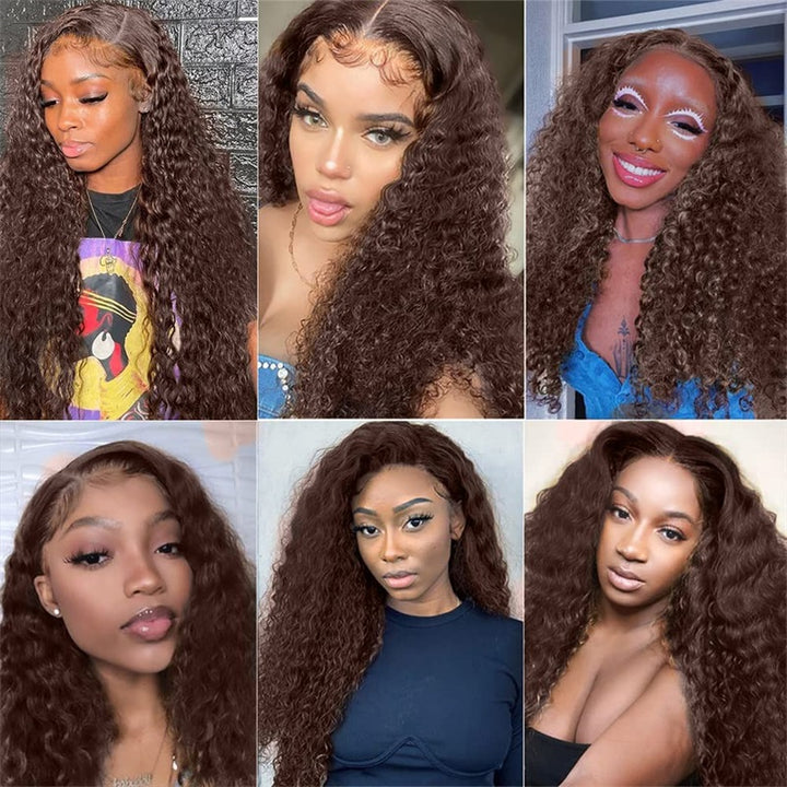 Allove Hair Dark Brown Human Hair Bundles Deep Wave Quick Weave 3PCS