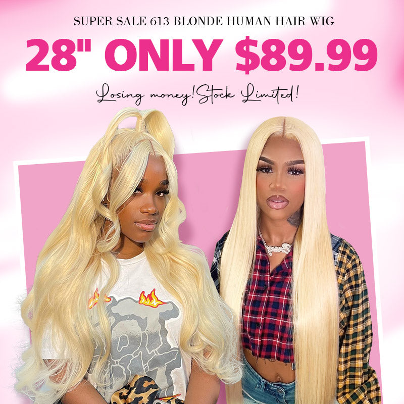 [ 70% OFF - No Code Needed] 28''= $89.99 613 Blonde Straight/ Body Wave 13*4*1 Lace Front Human Hair Wig 150% Density