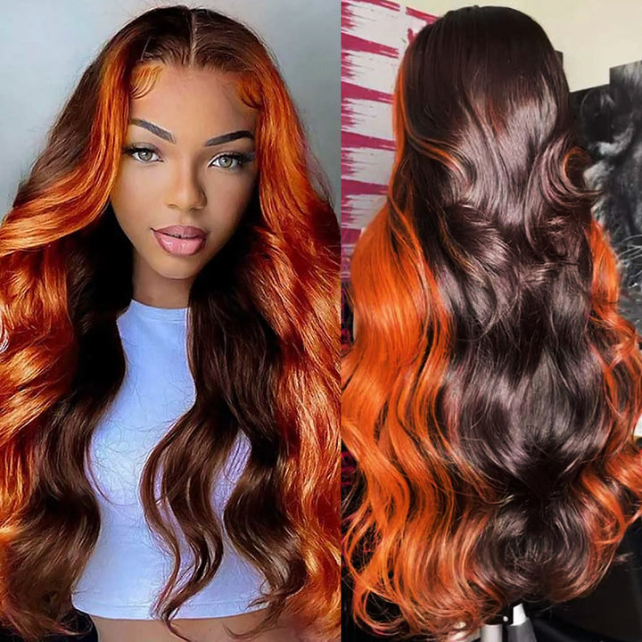 Allove Hair 13x4 HD Lace Front Wigs Ginger Highlight Body Wave Human Hair - AlloveHair