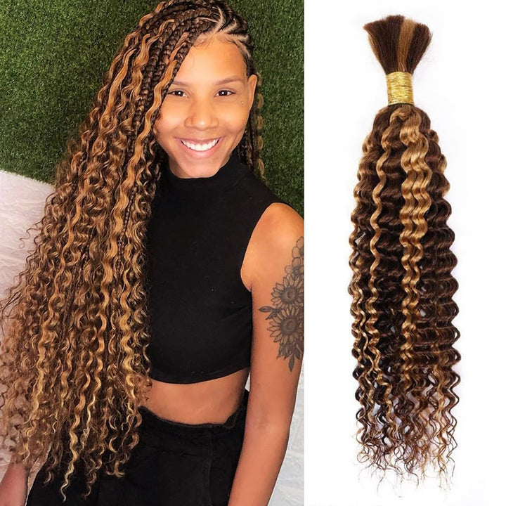 Allove Hair #27 Honey Blonde Deep Wave Bulk Human Hair For Braiding