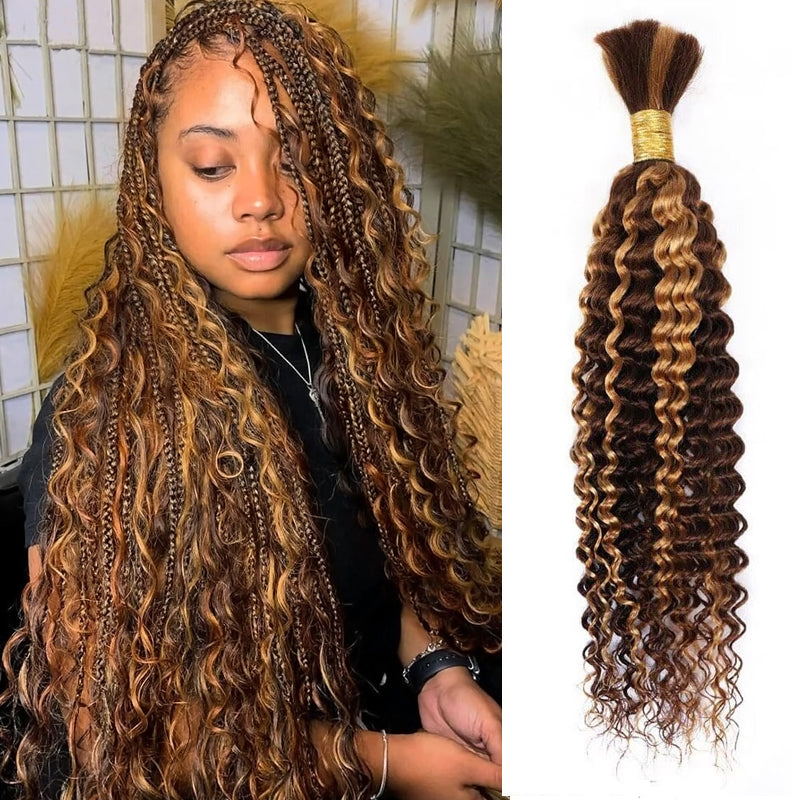 Allove #4 Deep Wave Bulk Human Hair For Braiding Crochet Micro Boho Braids For Black Women