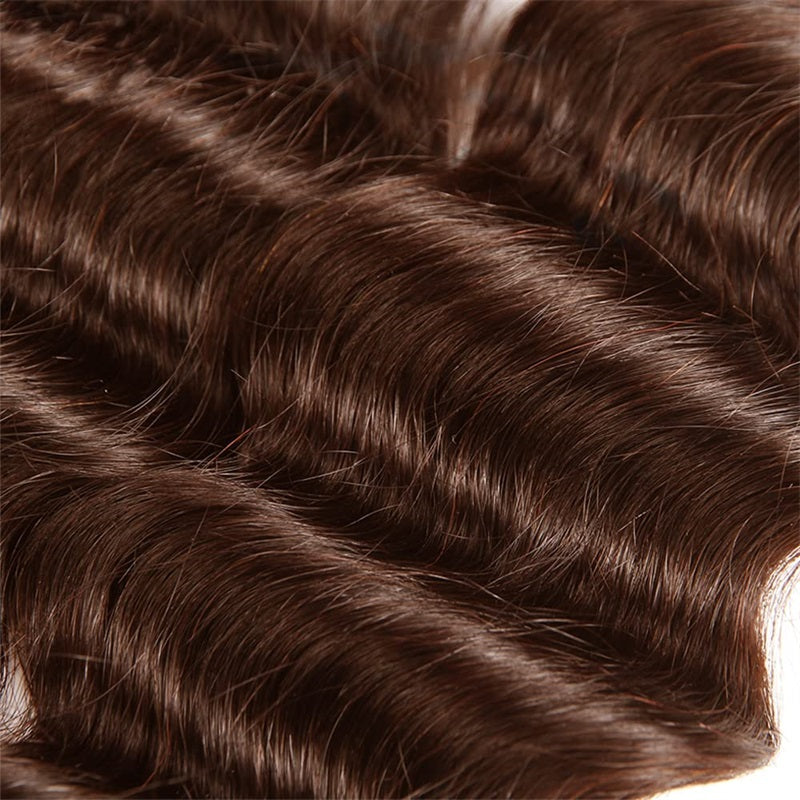 Allove Hair Dark Brown Human Hair Bundles Deep Wave Quick Weave 3PCS