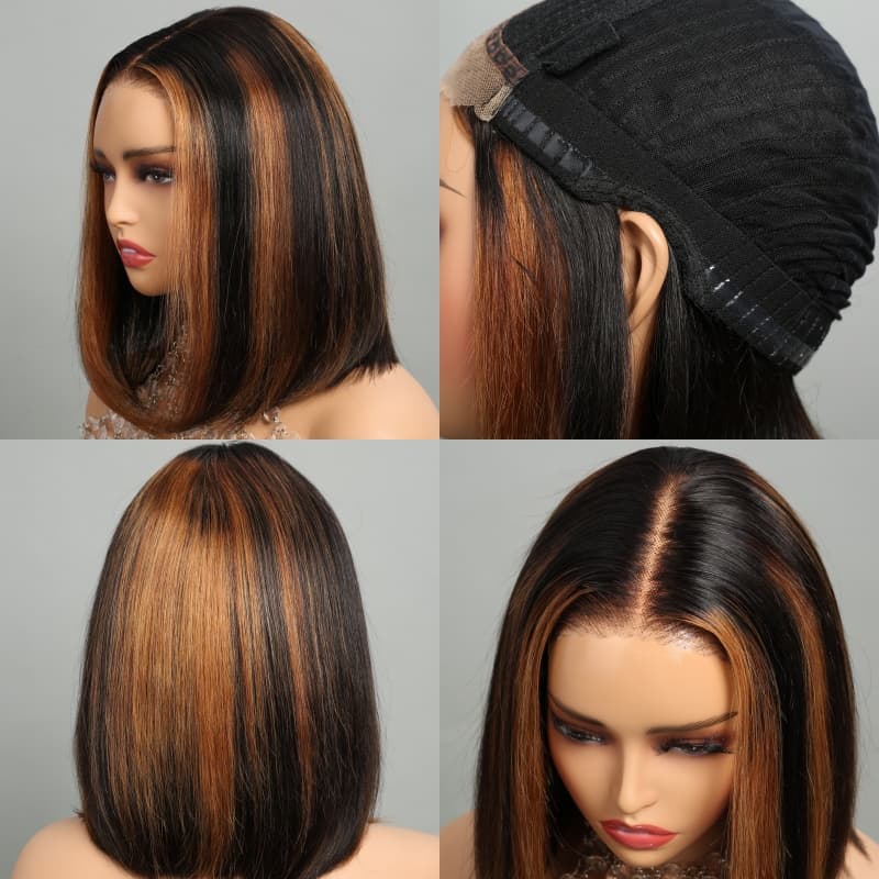 Piano Highlights Color 13x4 4x4 Lace Front Short Bob Wigs Honey Blonde Straight Human Hair Wig