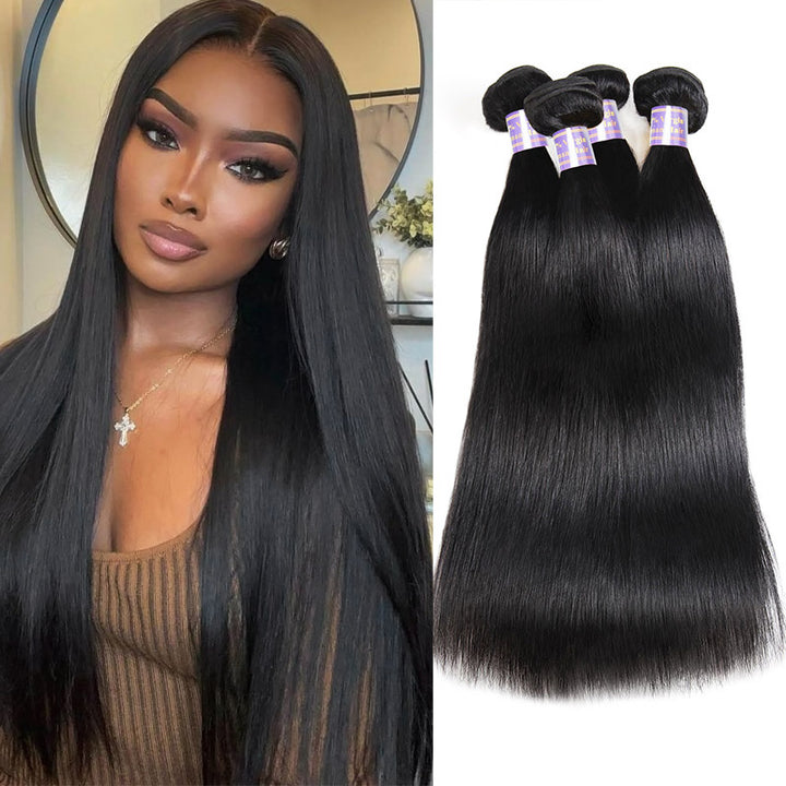 Allove Hair Indian Straight 4 Bundles Virgin Human Hair