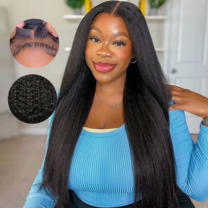 Bleached Knots Ready To Wear Wig | Kinky Straight 13x4 HD Lace Front Wig Pre-Plucked Glueless Wigs