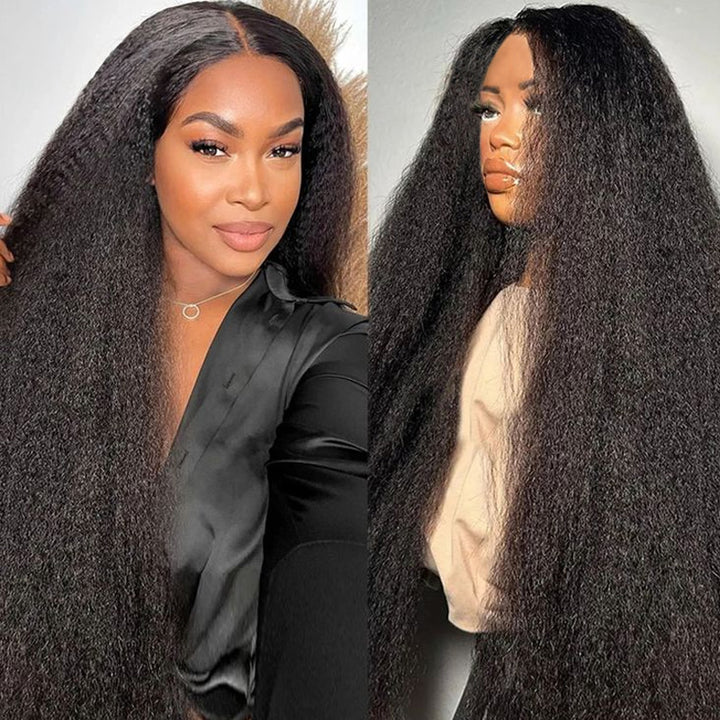 30 Inch Long Glueless Lace Wigs Kinky Straight Human Hair 5x5 Lace Closure Wigs Wear And Go Wigs