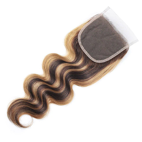 Allove Hair Highlight P4/27 Straight/Body Wave Hair 4*4 HD Lace Closure