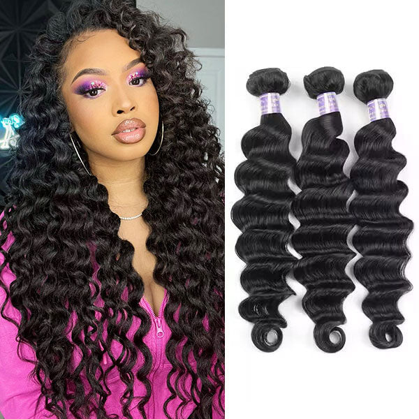 Transform your look with our luxurious loose deep wave bundles, made from 100% human hair for a natural and stunning finish. Perfect for sew-in styles, these bundles offer versatility and volume to enhance any hairstyle. Enjoy the convenience of overnight shipping and get ready to slay your hair game with Allove Hair!