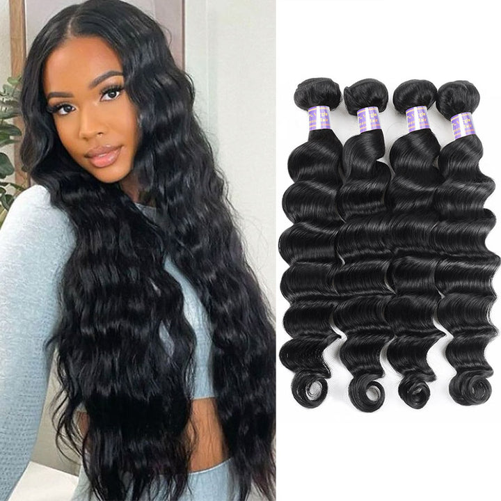 Allove Hair Indian Virgin Hair Loose Deep Wave 4 Bundles Human Extensions