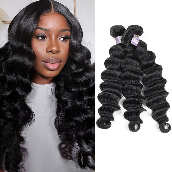 Allove Hair Brazilian Loose Deep Wave 3 Bundles Human Hair Extensions