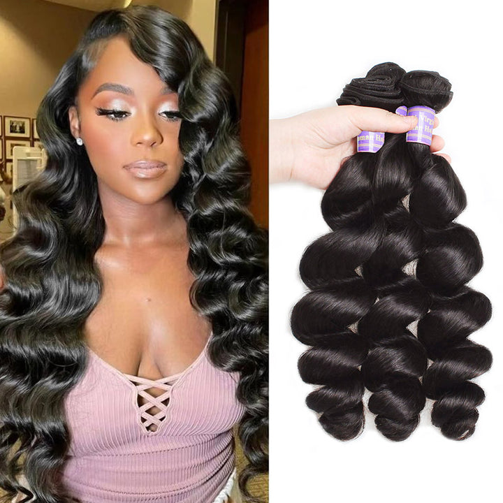 Allove Hair Indian 3 Bundles Loose Wave Virgin Human Hair