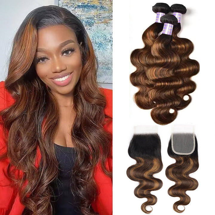 Allove Hair Body Wave Bundles with Closure in FB30 Color offer a luxurious and stylish solution for those looking to elevate their hair game. The beautiful body wave texture adds soft, flowing curls that create a stunning, natural look. The FB30 color features a perfect blend of warm browns and subtle highlights, adding depth and dimension to your hairstyle.