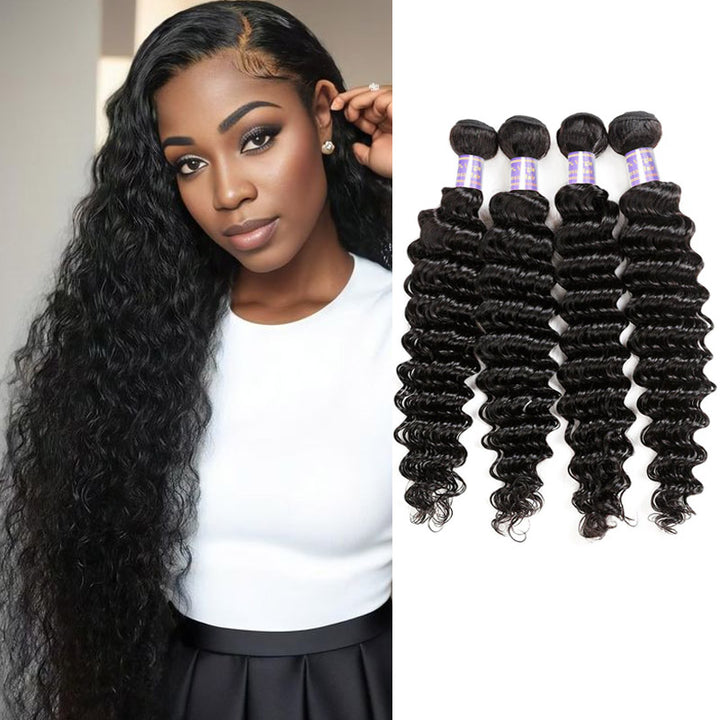 Allove Hair Peruvian Deep Wave 4 Bundles Virgin Human Hair