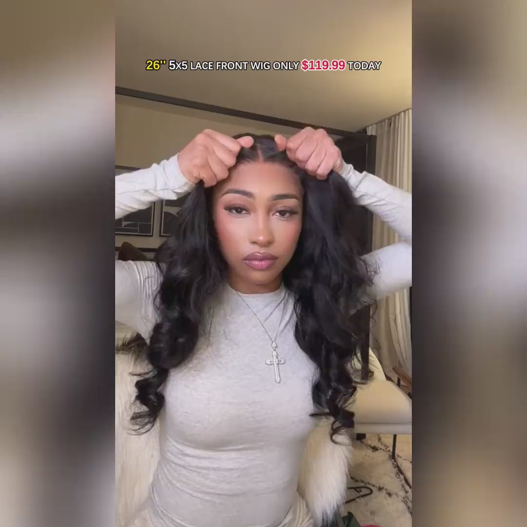 [50% OFF - No Code Needed] 26'' = $119.99 Pre Cut Lace & Pre Plucked & Bleached Knots Ready To Wear 5x5 Lace Closure Wigs 180% Density