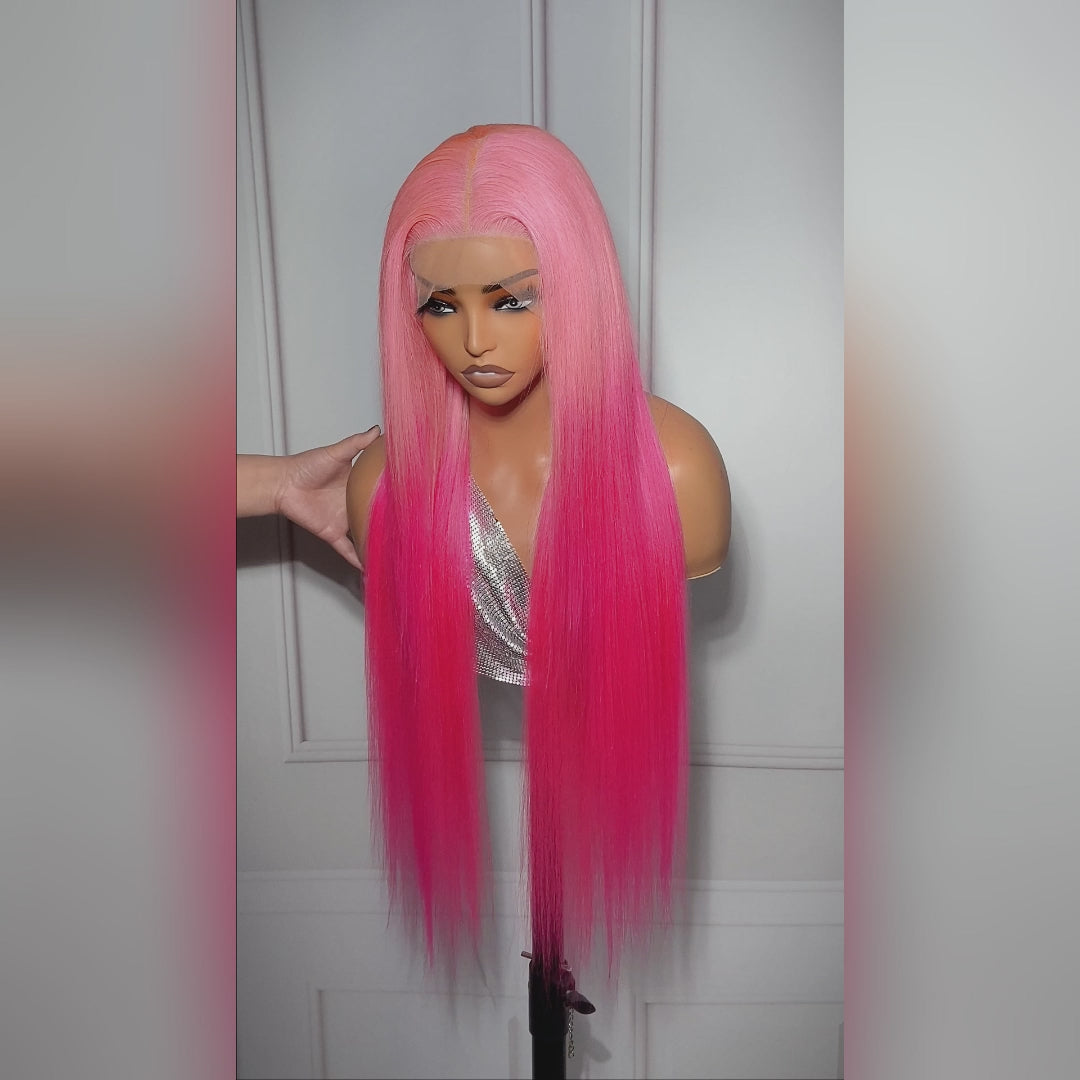 Allove Pink Color Body Wave 13x4 Lace Front Wig Pre-plucked Human Hair Wig Barbie Hair Style