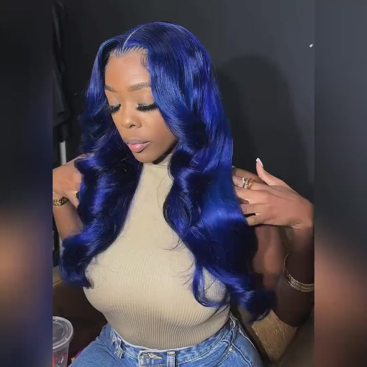 Flawless Blue - Allove Hair Navy Blue Human Hair 13x4 HD Glueless Lace Frontal Wig