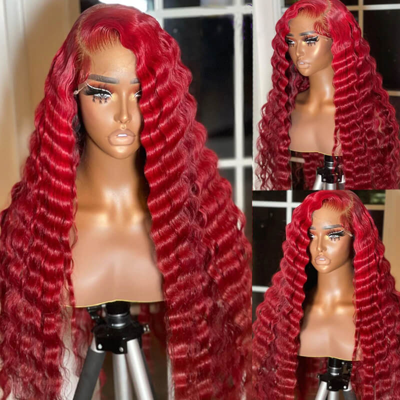 Unleash your vibrant side with the Allove Hair Red Wigs, featuring stunning 13x4 lace front wigs crafted from luxurious deep wave hair. These colored wigs capture the bold essence of red, making a striking statement for any occasion. With their natural movement and impeccable style, these wigs are perfect for those looking to express their individuality and stand out from the crowd.