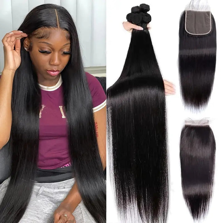 Elevate your style with Allove Hair's Straight Bundles Human Hair with Closure! These premium bundles are perfect for sew-in applications, offering a sleek and polished look that lasts. The included closure allows for a seamless blend, ensuring a natural finish. Transform your hair with this luxurious weave and enjoy a chic, effortless style today!