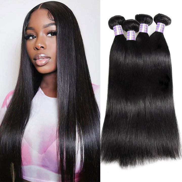 Allove Straight Hair Bundles Bone Straight Human Hair Bundles 30 inch Virgin Hair Bundles Brazilian Weave Human Hair Extensions