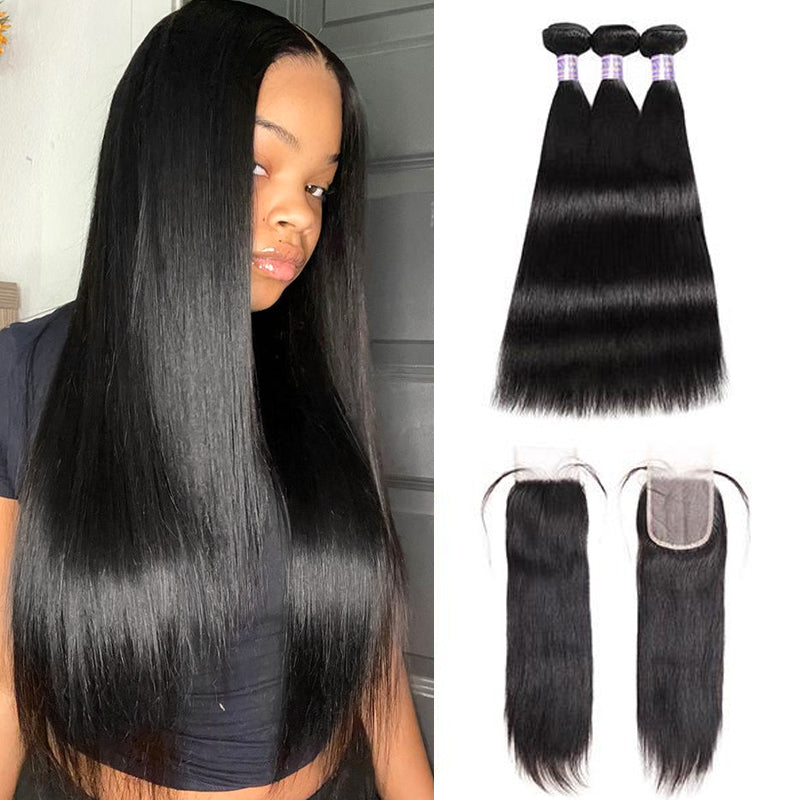 Elevate your style with Allove Hair's premium straight virgin hair bundles, perfect for flawless sew-in installations. Made from high-quality virgin hair, these bundles offer a natural and sleek look. Complete with a 4x4 lace closure for seamless blending, achieve a flawless finish with ease.