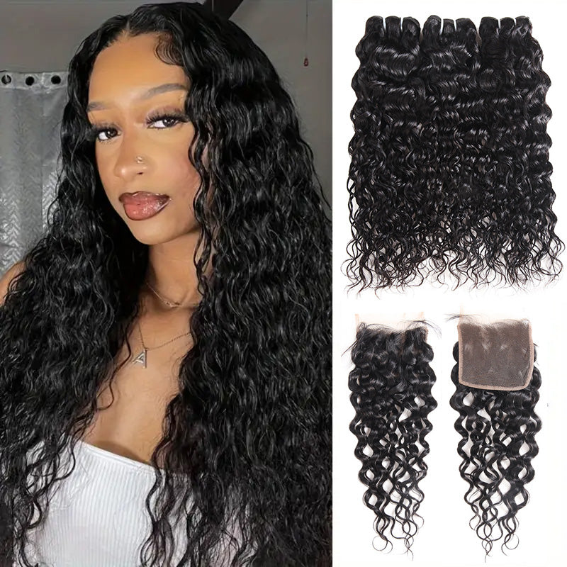 Elevate your style with allove hair luxurious water wave hair that exudes elegance and glamour. Perfect for a stunning sew-in, our hair bundles with closure provide a seamless finish and natural look.