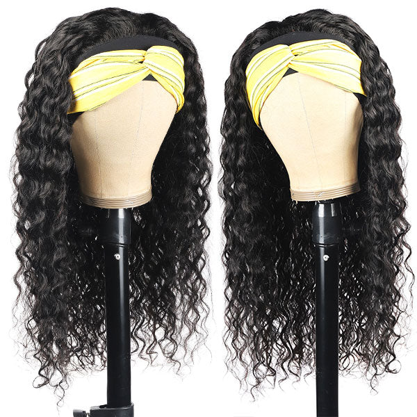 Allove Headband Wig Water Wave Human Hair Non Lace Wig For Black Women