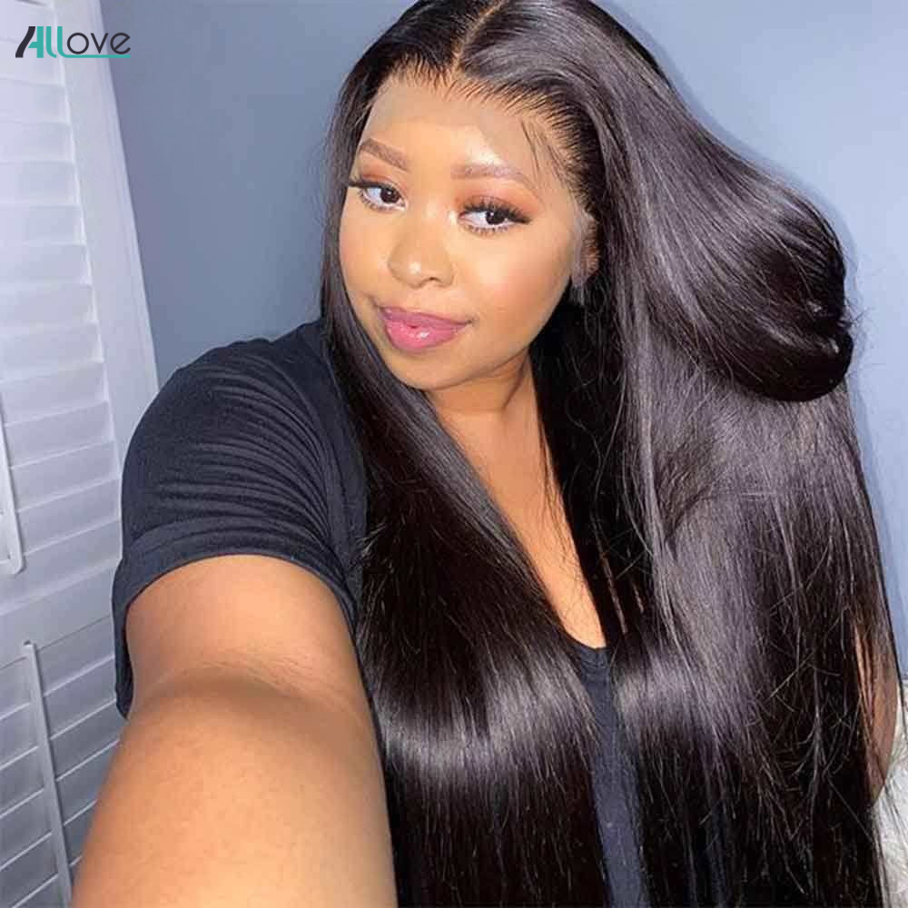 Allove Hair 4x4 HD Lace Closure Wig 250 Density Bone Straight 13*4 Lace Front Human Hair Wigs