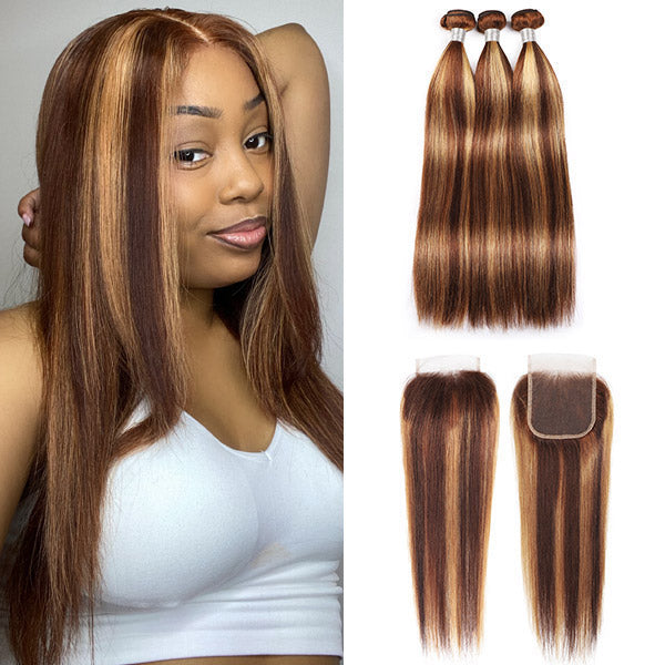 Elevate your hair game with Allove Hair's Balayage hair bundles. Our straight hair bundles feature a gorgeous Balayage color blend that adds depth and dimension to your look. Complete with a closure, our premium hair bundles provide a seamless finish for a flawless style.