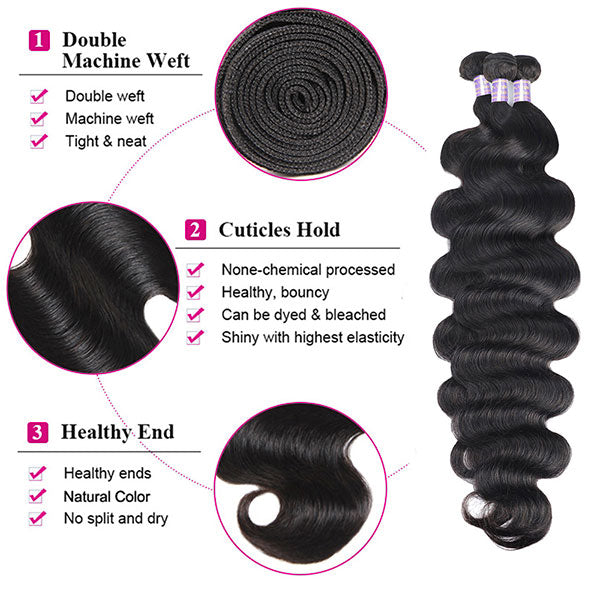 Allove 30 Inch Body Wave Bundles Human Hair Bundles Brazilian Virgin Hair Weave Bundles 1/3/4 Bundle Deals Remy Hair Extensions