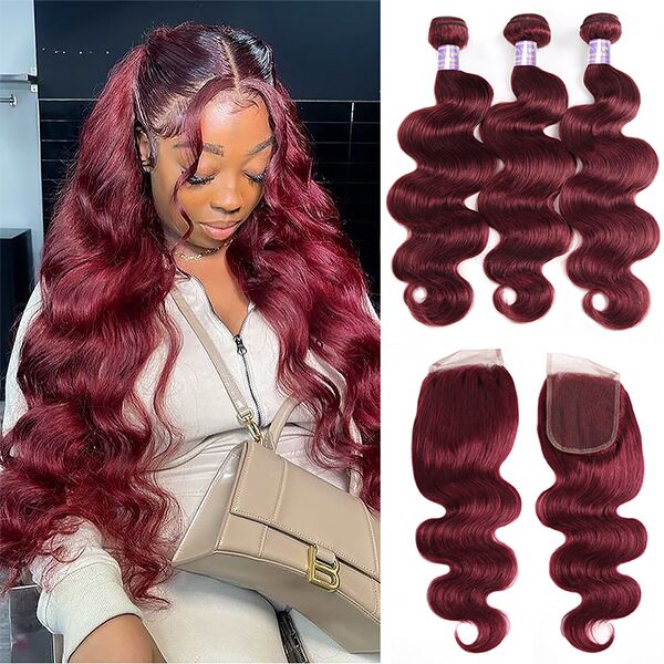 Transform your style with Allove Hair's luxurious Burgundy Body Wave Hair Bundles with Closure, crafted from premium virgin human hair in a rich #99J color. Elevate your look with these high-quality burgundy bundles that offer stunning body wave texture and a flawless closure for a seamless finish.