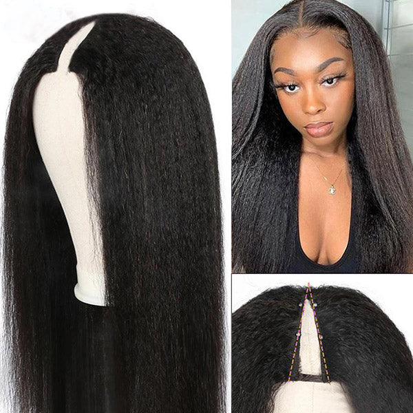 Transform your look with the Allove Hair Human Hair V Part Wig in gorgeous kinky straight texture! This beautiful wig is crafted from 100% virgin human hair, providing a natural appearance and soft feel.