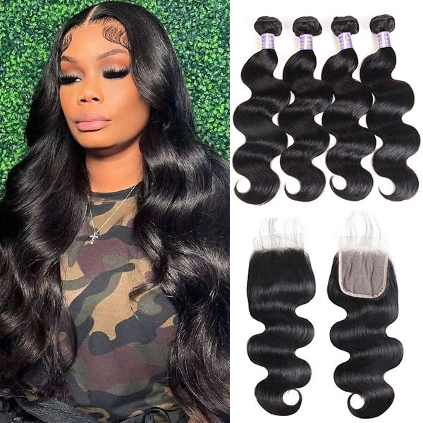 Elevate your hairstyle with Allove Hair Body Wave Bundles with Closure, crafted from luxurious Peruvian human hair. These premium bundles provide a beautiful wave pattern that adds volume and movement to your look. Perfect for sew-in applications.