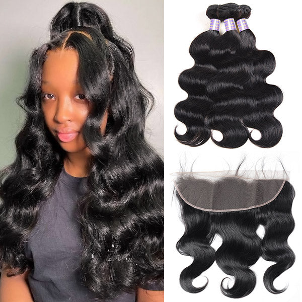 Achieve a flawless look with Allove Hair's body wave bundles featuring a 13x4 lace frontal! Perfect for sew-in styles, these bundles offer luxurious waves that cascade beautifully, adding volume and movement to your hair. The 13x4 lace frontal ensures a natural hairline and allows for versatile parting options, making it easy to customize your style.