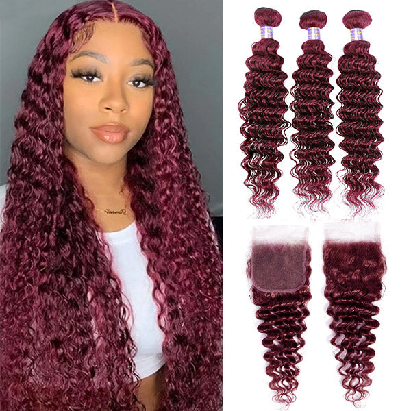 Transform your look with Allove's Burgundy Human Hair Bundles! Perfect for sew-in installations, these deep wave bundles offer vibrant color and luxurious texture, making a bold statement while adding volume and movement to your hairstyle. Crafted from 100% human hair, they ensure a natural feel and seamless blending with your own locks.