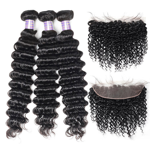 Achieve a stunning look with Allove Hair's deep wave bundles featuring a 13x4 ear-to-ear lace frontal closure! Perfect for sew-in styles, these luxurious bundles create beautiful, bouncy waves that add volume and elegance to your hair. The ear-to-ear lace frontal provides a seamless blend and natural hairline, allowing for versatile styling options.