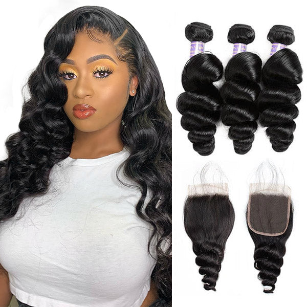 Transform your look with Allove's Loose Wave Hair Weave! Our premium quality bundles come with a closure for a flawless, natural finish that seamlessly blends with your own hair. Ideal for sew-in installations, this versatile loose wave hair offers endless styling possibilities—from gorgeous updos to flowing locks. Experience the beauty and comfort of Allove Hair.